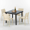 Musta neliönmallinen pöytä 90x90 cm ja 4 värikästä tuolia Paris Passion Malli