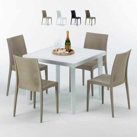 Valkoinen neliönmallinen pöytä 90x90 cm ja 4 värikästä tuolia Bistrot Love Tarjous