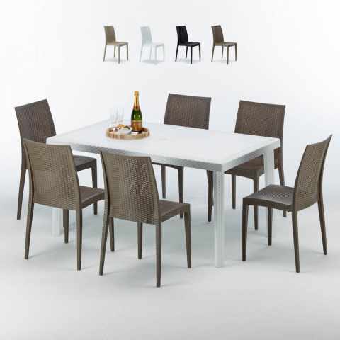 Valkoinen suorakulmainen pöytä 150x90 cm ja 6 värikästä tuolia Bistrot Summerlife