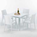 Valkoinen neliönmallinen pöytä 90x90 cm ja 4 värikästä tuolia Bistrot Arm Love Luettelo