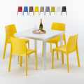Valkoinen neliönmallinen pöytä 90x90 cm ja 4 värikästä tuolia Rome Love Tarjous