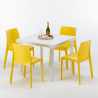 Valkoinen neliönmallinen pöytä 90x90 cm ja 4 värikästä tuolia Rome Love Mitat