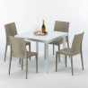 Valkoinen neliönmallinen pöytä 90x90 cm ja 4 värikästä tuolia Bistrot Love Luettelo