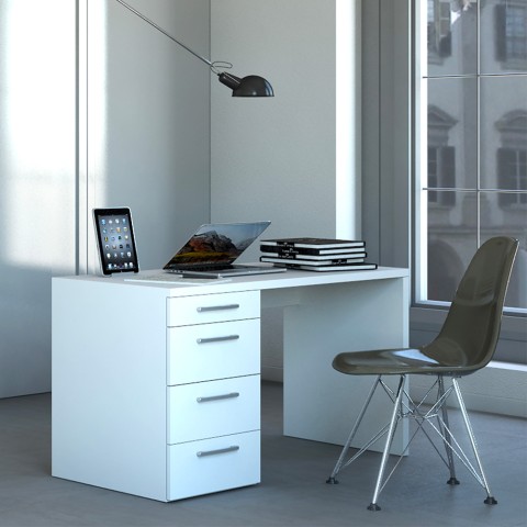 Moderni valkoinen kirjoituspöytä 4 laatikkoa smartworking toimisto 110X60 KimDesk WS