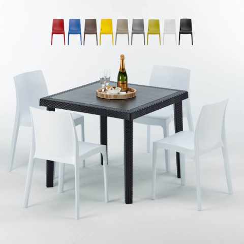 Musta neliönmallinen pöytä 90x90 cm ja 4 värikästä tuolia Rome Passion