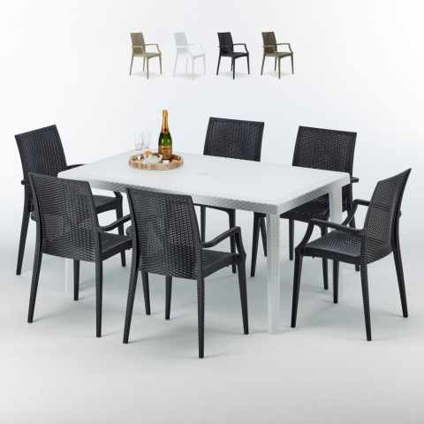 Valkoinen suorakulmainen pöytä 150x90 cm ja 6 värikästä tuolia Bistrot Arm Summerlife Tarjous