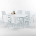 Valkoinen suorakulmainen pöytä 150x90 cm ja 6 värikästä tuolia Bistrot Arm Summerlife Varasto