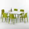 Valkoinen suorakulmainen pöytä 150x90 cm ja 6 värikästä tuolia Rome Summerlife Mitat