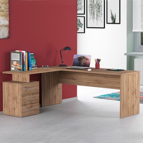 Moderni puinen kulmatoimistopöytä 3 laatikkoa Uusi Selina WD Tarjous