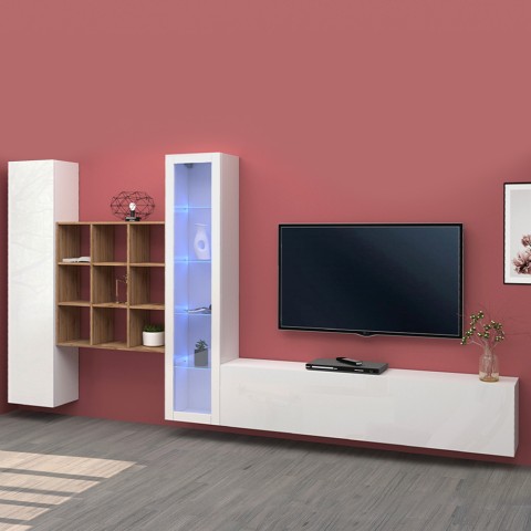 Valkoinen TV-kaappi seinäkaappi kirjahylly Ranil WH Tarjous
