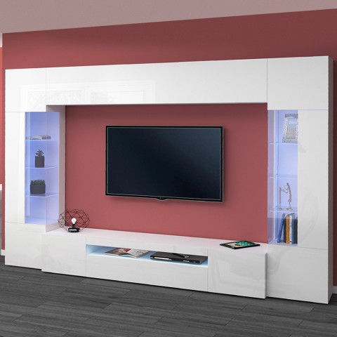 Valkoinen olohuoneen seinäyksikkö TV-teline 2 seinäkaappia Sultan WH Tarjous