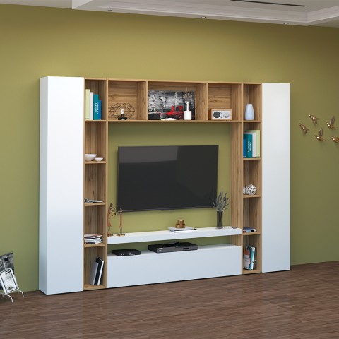 Arkel WH valkoinen puinen TV-kaappi kirjahylly seinäyksikkö Tarjous