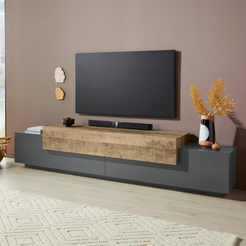 Moderni muotoilu TV-teline 240cm harmaa ja puu Corona Low Hound Tarjous