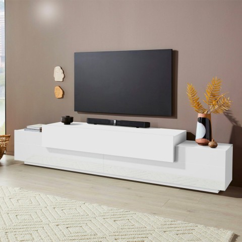 Moderni Mobile TV 240 cm valkoinen, 4 lokeroa ja 3 ovea Corona Low Bial Tarjous