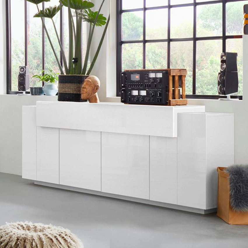 Moderni valkoinen keittiöpöytä 200cm 4 lokeroa Corona Side Lacq Tarjous