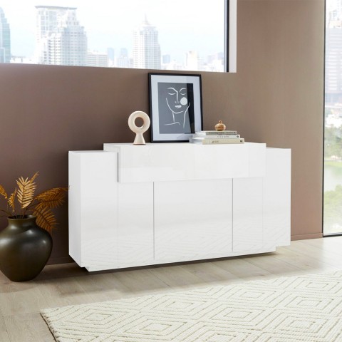 Sivupöytä valkoinen sivupöytä moderni muotoilu 160cm 3 lokeroa Corona Side Lacq Tarjous