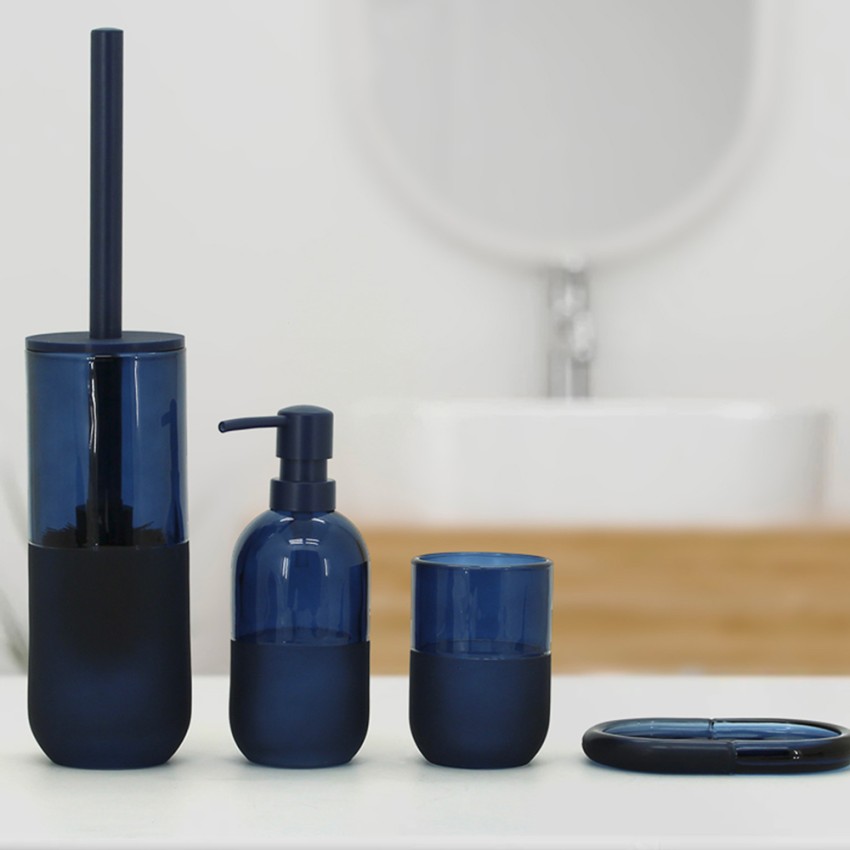 Kylpyhuonetarvikesarja saippuakuppi lasi hammasharjan pidike sininen Midnight Tarjous