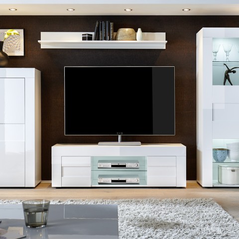 Olohuoneen TV-teline, jossa 2 kiiltävän valkoista modernia ovea Petite Easy Tarjous
