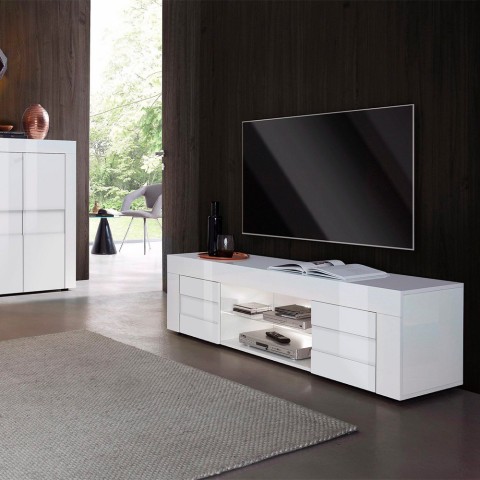 Kiiltävä valkoinen moderni TV-teline 2 ovea 180cm Grande Easy Tarjous