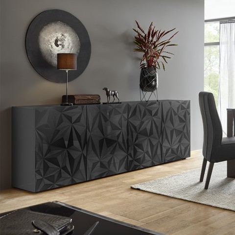 Moderni design-sivupöytä 241cm 4 ovea kiiltävä harmaa Prisma Rt XL Tarjous
