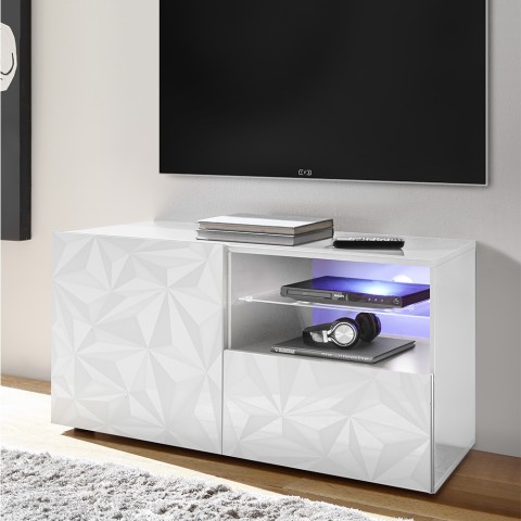 Valkoinen kiiltävä TV-taso 1 ovi ja laatikko 121cm Petite Wh Prisma Tarjous