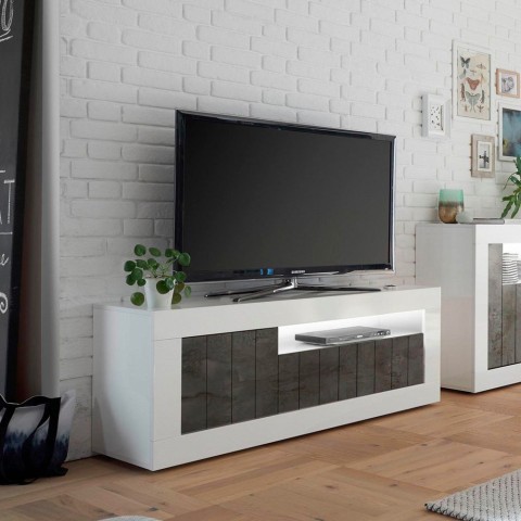 Moderni design TV-kaappi 138cm 3 ovea kiiltävä valkoinen musta Jaor BX Tarjous