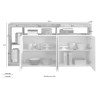 Keittiön ja olohuoneen kaappi, neljä kiiltävän valkoista ovea, puuta, 184 cm, merkki Cadiz BP. Mitat
