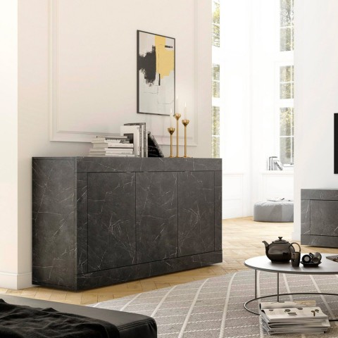 Moderni musta 3-ovinen marmorikuosinen sivupöytä (credence/madia) 160cm, merkki Modis MB Basic. Tarjous