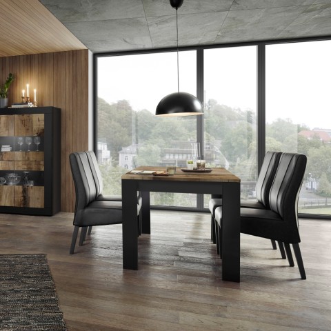 Ruokapöytä keittiö 180x90cm musta teollinen puu Bolero Basic Tarjous