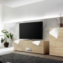 Mobiili TV-teline, 3 ovea, tammen värinen, geometrinen suunnittelu, malli Brema RS Vittoria. Alennusmyynnit