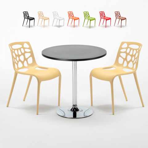 Musta pyöreä pöytä 70x70 cm ja kaksi tuolia Gelateria Cosmopolitan Tarjous