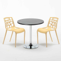 Musta pyöreä pöytä 70x70 cm ja kaksi tuolia Gelateria Cosmopolitan Malli