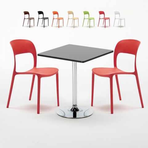 Musta neliöpöytä 70x70 cm ja kaksi tuolia Restaurant Mojito Tarjous
