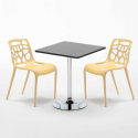 Musta neliönmallinen pöytä 70x70 cm ja kaksi tuolia Gelateria Mojito Mitat