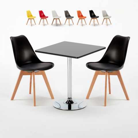 Musta neliönmallinen pöytä 70x70 cm ja kaksi tuolia Nordica Mojito