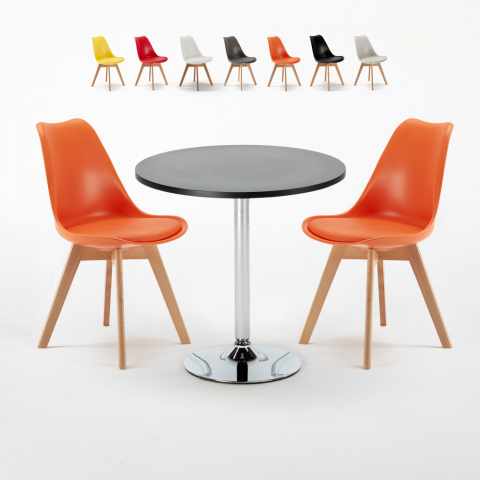 Musta pyöreä pöytä 70x70 cm ja kaksi tuolia Nordica Cosmopolitan