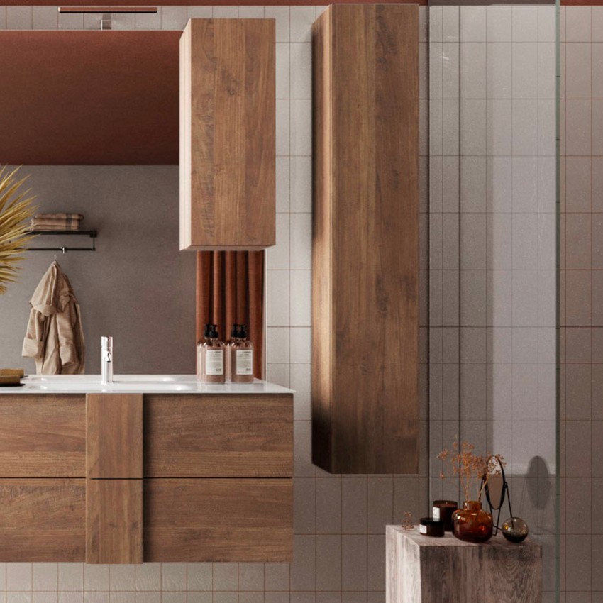 Siirrettävä moderni puinen kylpyhuoneen kaappi, jossa on yksi roikkuva hylly ja ovi. Tarjous