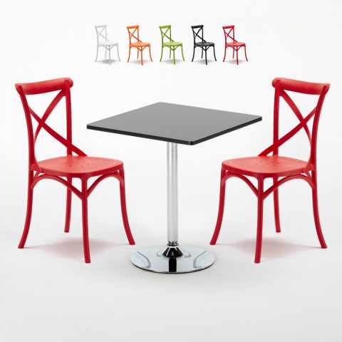 Musta neliönmallinen pöytä 70x70 cm ja kaksi tuolia Vintage Mojito