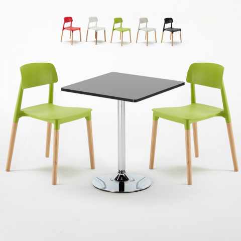 Musta neliönmallinen pöytä 70x70 cm ja kaksi tuolia Barcellona Mojito