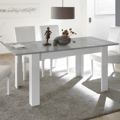 Jatkettava pöytä 90x137-185cm kiiltävän valkoisena ja harmaana betonina Sly Basic Tarjous
