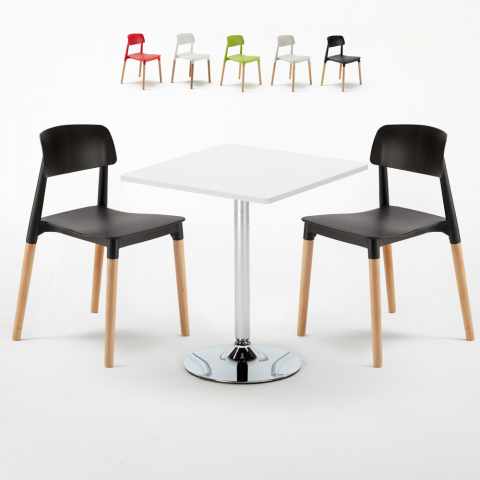 Valkoinen neliönmallinen pöytä 70x70 cm ja kaksi tuolia Barcellona Cocktail