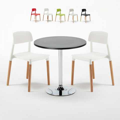 Musta pyöreä pöytä 70x70 cm ja kaksi tuolia Barcellona Cosmopolitan Tarjous