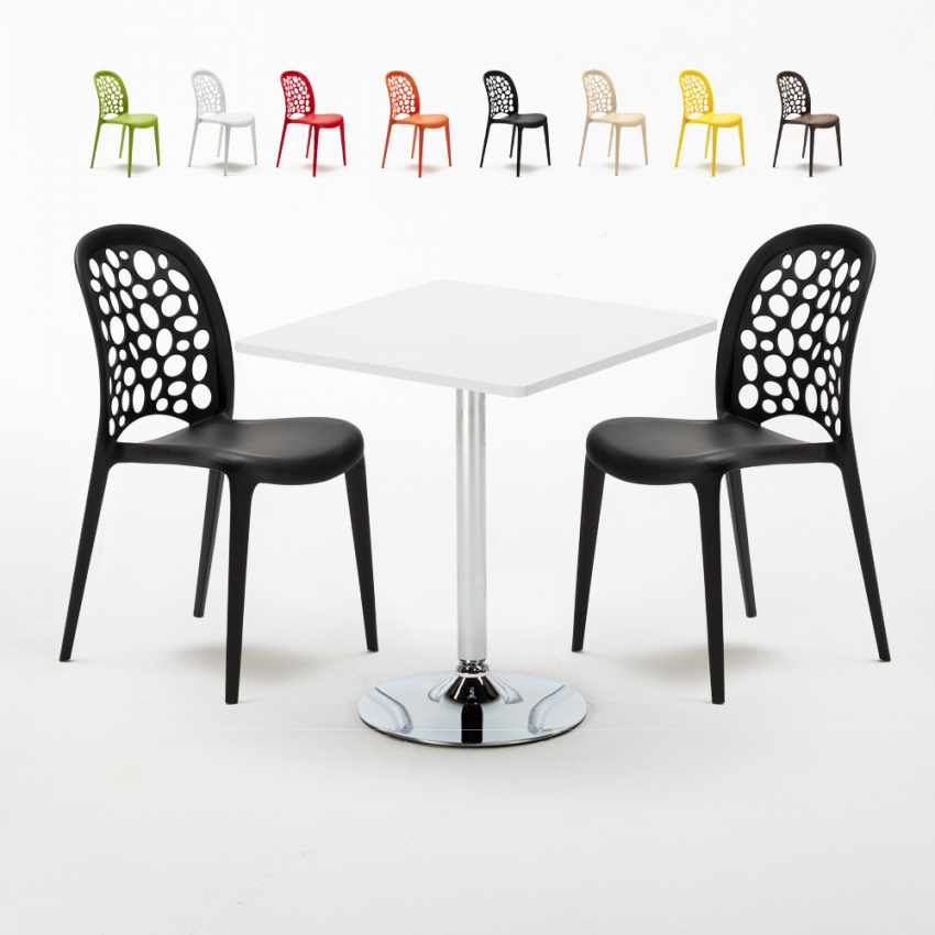Valkoinen neliönmallinen pöytä 70x70 cm ja kaksi tuolia Weddin Cocktail Tarjous