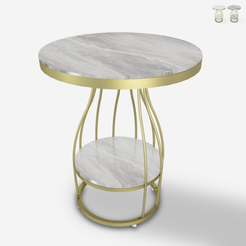 Pyöreä kultainen ja marmorinen Neep XL olohuoneen sivupöytä 50x63cm Tarjous