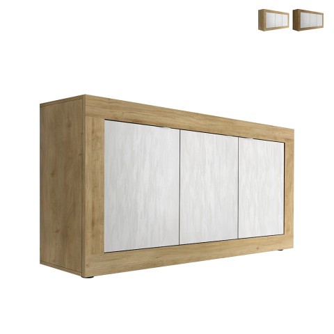 Credenza keittiönkappale puuta 160x42cm 3 ovea valkoinen Modis WB Basic Tarjous