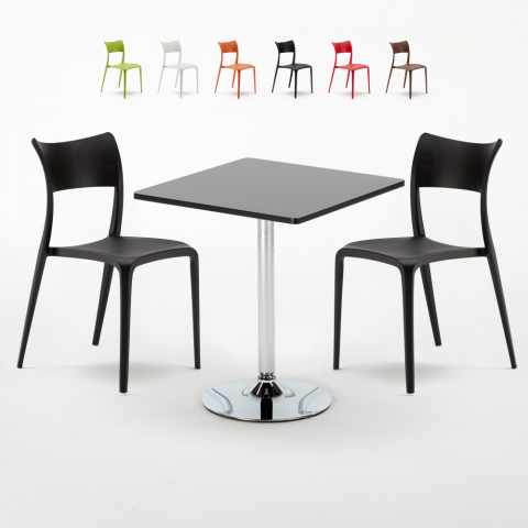 Musta neliönmallinen pöytä 70x70 cm ja kaksi tuolia Parisienne Mojito Tarjous