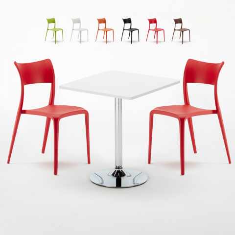 Valkoinen neliönmallinen pöytä 70x70 cm ja kaksi tuolia Parisienne Cocktail