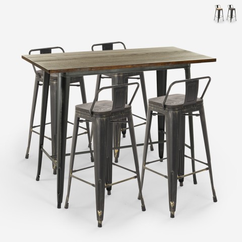 Baaripöytä 120x60 cm ja 4 selkänojallista-baarituolia Blackduck, musta Tarjous