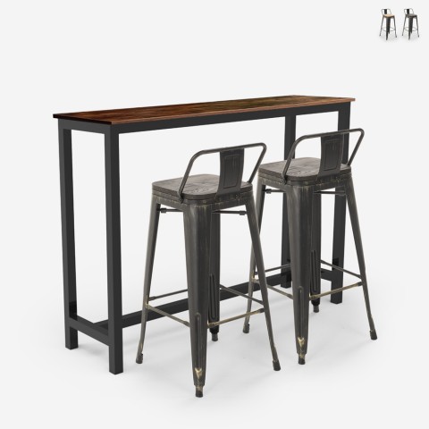 2 Lix-tyylistä selkänojallista baarituolia ja korkea baaripöytä 140 x 40 cm Ludlow, musta Tarjous