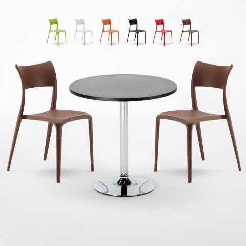 Musta pyöreä pöytä 70x70 cm ja kaksi tuolia Parisienne Cosmopolitan
